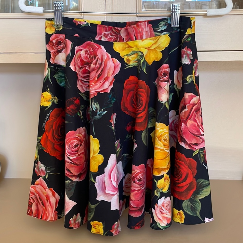 Dolce & Gabbana cotton poplin multicolor rose print skirt